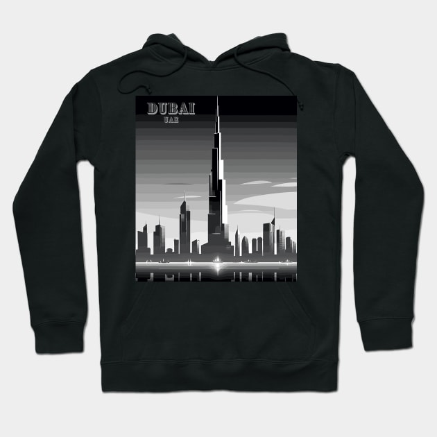 Dubai, UAE, Burj Khalifa, Black and White Travel Print Wall Art, Home Décor, Gift Art Hoodie by TripleTravelArt